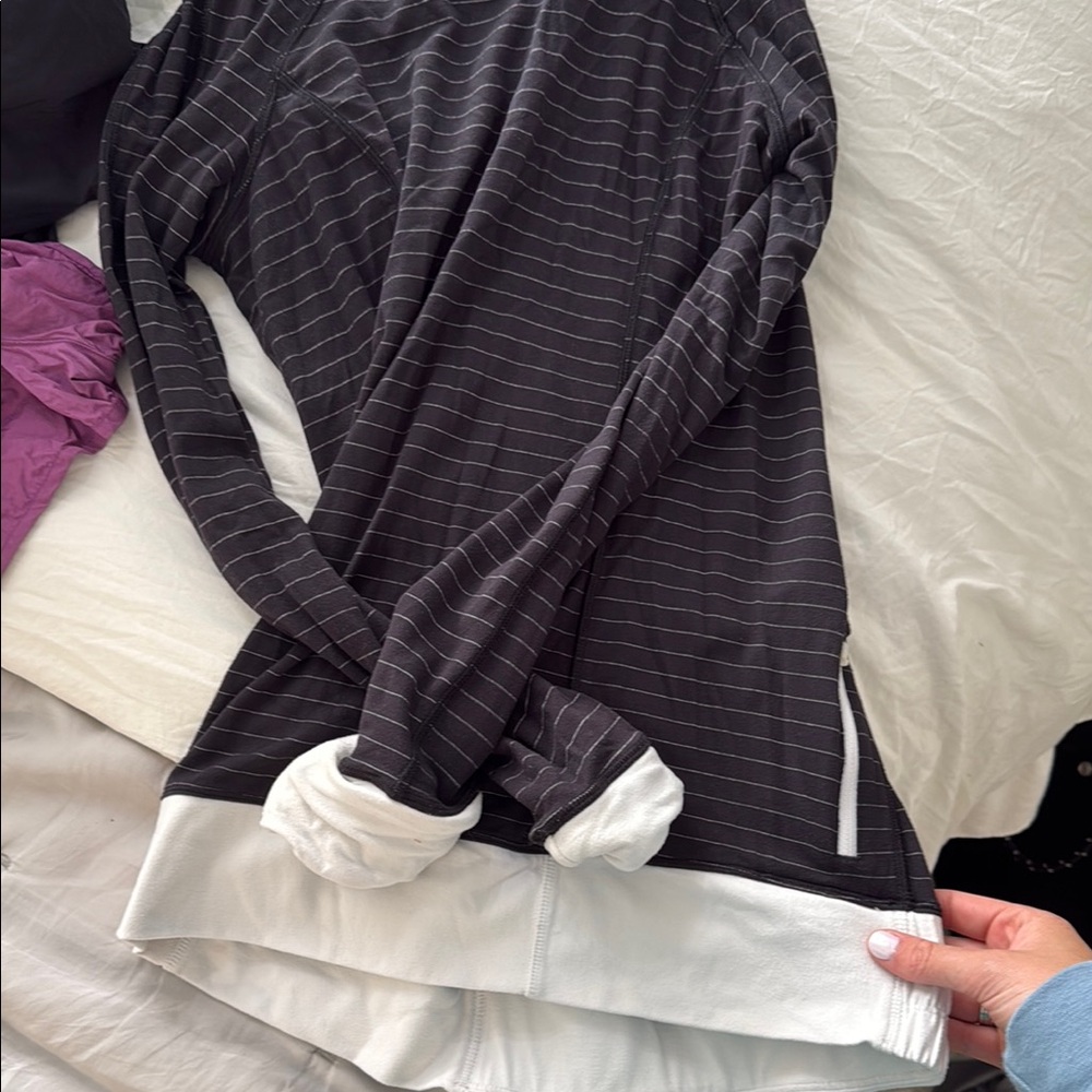 Lululemon  Chic Black and White Striped Hoodie